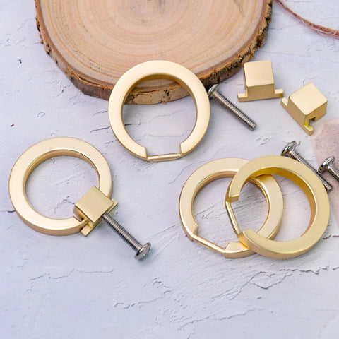 4 Pack Gold Cabinet Knobs With Screws, Brushed Gold Ring Pulls For Dresser, Cupboard And Wardrobe, Easy Install Hardware