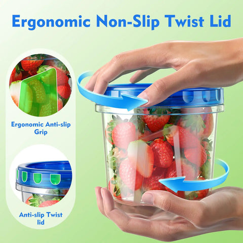 12 Pack Freezer Storage Containers Set With Twist Top Lids 34 Oz 24 Oz And 17 Oz BPA Free Plastic Food Storage Containers with strawberries