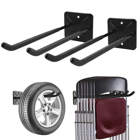 Heavy Duty Double Garage Hooks Wall Mount 12.44 Inch Long Utility Hangers Two Pack For Ladders Bikes Tires Garden Tools
