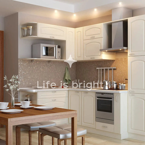 Modern kitchen with 3 Inch LED Recessed Ceiling Light Kit With Junction Box, 10W, 5 CCT selectable downlights, 4 pack installed.