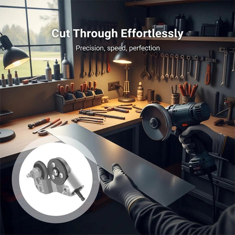 Heavy Duty Drill Nibbler Metal Cutter Attachment For Electric Impact Lithium Drills Titanium Steel Gears Sheet Metal Converter With Support Rod For Fast Smooth Precision Cuts In Steel And Iron in use on metal sheet.