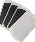 Four Pro Size Carpet Furniture Sliders 11x7 Inches for sofas, loveseats, cabinets, bookcases with EVA foam pads on white base.