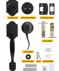 Matte Black Front Door Handle Set With Reversible Knob Classic Single Cylinder Front Door Lock Durable Front Door Hardware