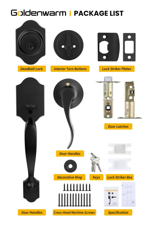 Matte Black Front Door Handle Set With Reversible Knob Classic Single Cylinder Front Door Lock Durable Front Door Hardware