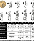 Ball Bearing Fishing Swivel With Quick Oval Split Rings, 8 Stainless Steel Balls For 360 Degree Rotation, Reduces Line Twist, Premium Upgrade For Faster Smoother Retrieves, size chart