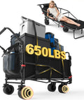 Heavy Duty Folding Wagon 2-In-1 Collapsible Cart For All Terrain, 650 lb Capacity, Brakes On All-Terrain Wheels, Converts To Beach Chair