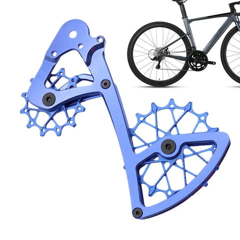 High-Performance Ceramic Bearing Guide Pulley For 11/12 Speed Derailleur, Aluminum Alloy Cage, 1x Drivetrain Upgrade, Low Friction, Durable Construction, Slick Shifts, Handles Up To 50T Cassette, Beefed-Up Performance Boost For Mountain. Blue ceramic bearing guide pulley set for 1x bike drivetrain