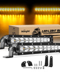 Slim 11 Inch LED Light Bar 2 Pack 26 LED Single Row Spotlight Flood Combo For Off Road 4x4 Trucks SUVs ATVs UTVs Roof Bumper Lamp Amber 2200K Beams For Night Driving, with brackets and hardware