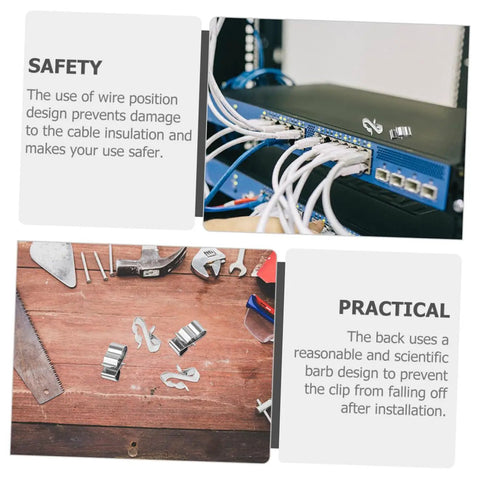 Hella Tough 50 Pack Stainless Steel Solar Cable Clamps For Photovoltaic Wire Management, shown arranging cables safely.