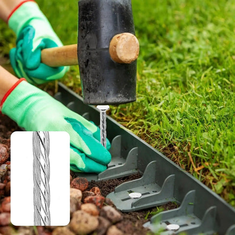 Installing Pro Grade 50 Pack Landscape Fabric Stakes With Gaskets, 8 Inch Galvanized Spiral Turf Nails For Artificial Grass