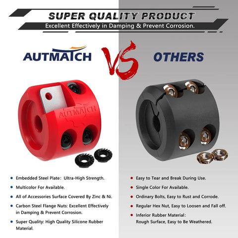 Comparison of red shock absorbent silicone winch cable stopper versus a black competitor model, highlighting quality differences.
