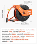 Heavy Duty Retractable Air Hose Reel Winds Sixty Five Feet Of One Half Inch Rubber Tubing featuring Auto Rewind and wall mount hardware.