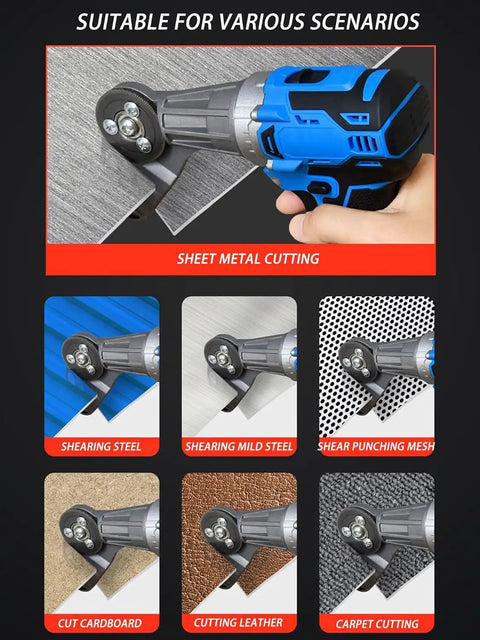 Cordless Electric Shears For Metal Sheet Cutting With Adjustable Speed And Led Light cutting through sheet metal safely.
