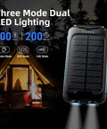 Go-To Ultra Portable 49800mAh Solar Charger Power Bank With Type C And Dual USB Ports, fast charge, dual LED lighting in use