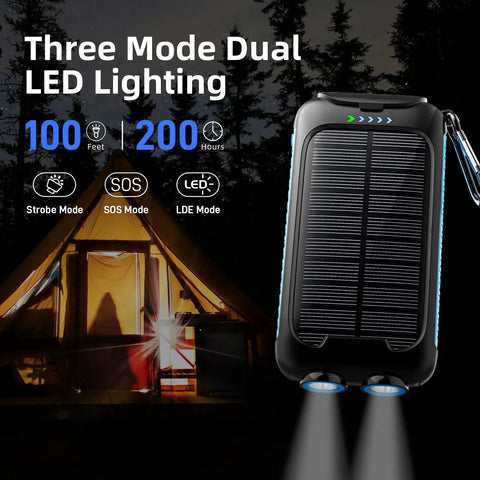 Go-To Ultra Portable 49800mAh Solar Charger Power Bank With Type C And Dual USB Ports, fast charge, dual LED lighting in use
