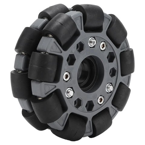 100mm nylon rubber omni wheel for robots with double-row rollers and gray hub