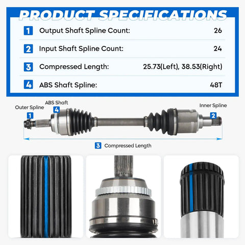 Heavy Duty Front Left And Right CV Axle Shaft Set For Toyota Camry 2012 To 2017 2.5L L4 Gas detailed product specifications image.