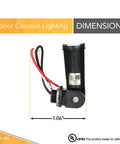 Outdoor Conduit Lighting Control With Photocell Sensor For Dusk To Dawn Auto Operation, shown with dimensions and weatherproof design