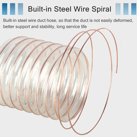 Rock Solid Flexible Workshop Dust Collection Hose For Shop Vacuums And Woodworking Gear, clear tube with built-in steel wire spiral, 2000mm.