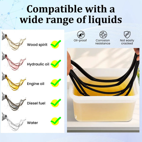 Universal Fuel Line Hose One Eighth To Five Sixteenths Inch Inner Diameter NBR Rubber Five Feet Durable Oil And Temperature Resistant For Kawasaki Kohler EZGO Small Diesel Engines Lawn Mowers ATVs Golf Carts Generators Outboards Snowblowers, tested in various liquids.