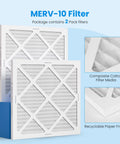 MERV-10 Filter Replacement Set For S-550 Air Scrubber, 2-Pack, showing composite cotton filter media and recyclable paper frame details