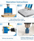 Operation instructions for Diamond Tile Hole Saw Kit 13 Piece Set with steps for drilling porcelain, ceramic, and masonry.