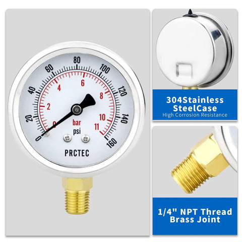 Low Pressure Dry Dial Gauge With A Two And A Half Inch Dial, 304 Stainless Steel Case, Lower Mount, NPT Quarter Inch Connection