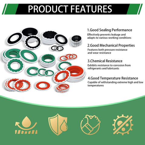 120 Piece AC Compressor Seal Washer Kit With 18 Sizes And Three Colors Red Green Black, product features and benefits