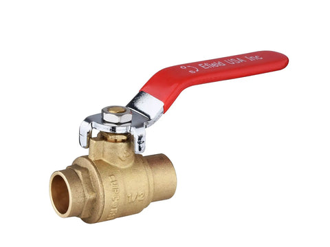 Pack Of Ten Full Port Sweat Brass Ball Valve Half Inch Lead Free Forged Brass 600 WOG For Water Oil And Gas One Quarter Turn Shut Off