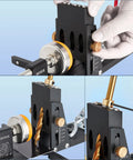 Close-up of Pocket Hole Jig Kit Second Generation Upgrade for Woodworking Projects DIY, showing steel structure and depth adjustments.