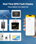 Real-time Bluetooth app monitoring for 12V 100Ah LiFePO4 marine battery fault display with smartphone integration.