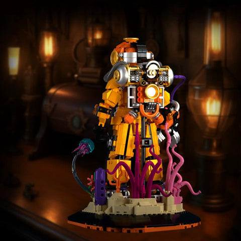 Steampunk Diver Building Set For Adults With 1287 Pieces, Deep Sea Explorer Robot Model in atmospheric lighting