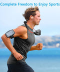 Man jogging with Neck Wearable Portable Fan With 2500mAh Battery USB Rechargeable Hands Free Dual Head Rotatable Mini Face Cooling Personal Fan