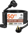 50 Ft Welder Extension Cord 30 Amp 10 Gauge 3 Prong Nema 6-50P To 6-50R Heavy Duty 250V Welding Cable SJTW Outdoor ETL Listed