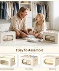 Large Cotton Linen Storage Bins With Lids 2 Pack Closet Organizer, beige bins for easy clothes organization with family.
