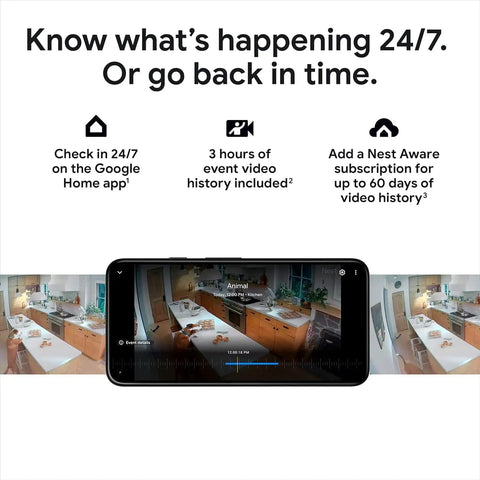 Nest Cam Outdoor Or Indoor Battery 2nd Generation 2 Pack With Extra Replacement Cable 1080p HDR Video Smart Alerts app interface