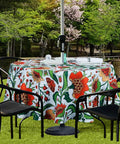 60 Inch Round Waterproof Tablecloth With Umbrella Hole And Zipper For Indoor Outdoor Use covering patio table in garden setting