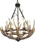 Rustic Antler Chandelier With 6 Lights, Farmhouse Wagon Wheel Pendant, Resin Antlers, Vintage Style Ceiling Light For Dining Room