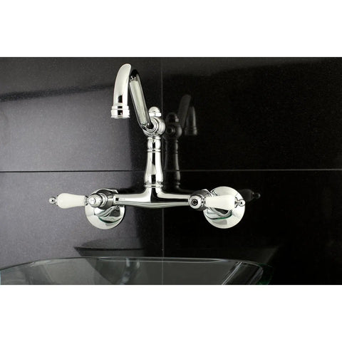 Vintage 6 Inch Adjustable Center Wall Mount Kitchen Faucet In Polished Chrome With Drip-Free Ceramic Disc, Solid Brass Construction, Old School Vibe