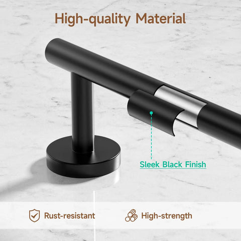Close-up of Dope Matte Black Bathroom Accessories Set 24 Inch Double Towel Bar Wall Mounted SUS304 Stainless Steel detail