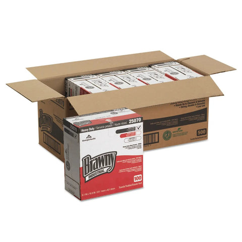 Heavy Duty HEF Industrial Shop Towels 500 Count Case Of 5 Boxes White 9.1 Inch By 16.5 Inch Wipers Tear Resistant Low Lint For Grime Busting Solvent Cleanup With Portable Dispenser