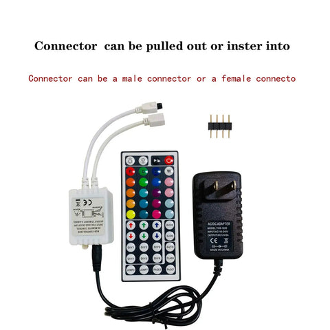 Go-To LED Light Remote Controller With IR Receiver And 12V 2A Power Supply Adapter For 5050 2835 3528 RGB LED Strip Lights, 4 Pin Connector Set, Male To Female Reconfigurable Plug For Easy No Fuss RGB Strip Setup