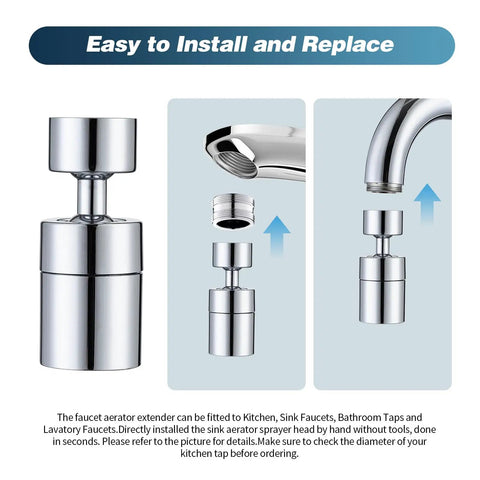 Slick 360 Degree Swivel Faucet Aerator With Dual Mode Water Saving Sprayer Head And Heavy Duty Chrome Brass Nozzle For Quick Universal Kitchen Or Bathroom Fixture Swap You Will Dig