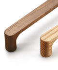 Walnut Round Wooden Drawer Pulls 5 Inch Four Pack for Cabinets and Kitchen Doors, close-up view of natural wood finish