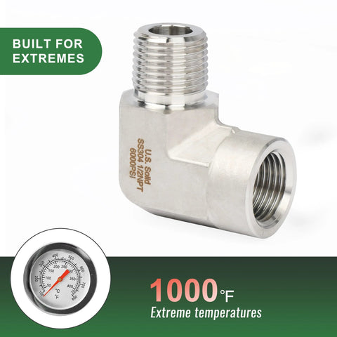 U.S. Solid 304 stainless steel 90-degree street elbow with male and female threads