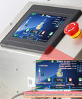Liquid Filling Machine For Viscous Pastes And Sauces With Digital Metering control panel showing settings and measurements.