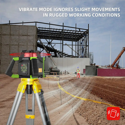 Heavy Duty Electronic Self Leveling Rotary Red Laser Level Kit on tripod at construction site, ensuring precise 360 degree alignment.