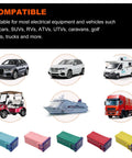 Top Shelf Road Ready Square Auto Fuses 10 Piece Assorted Kit displayed with various compatible vehicles and types.