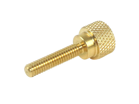 Solid Brass Diamond Knurled Thumb Screws 8X32 By Three Quarter Inch With Straight Shoulders And Flat Tips 10 Pack side view showing knurling detail
