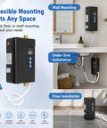 Flexible installation options shown for Premium Tankless Water Heater Pumping Out Kickin Instant Hot Water With Convenient Remote Setup For Kitchen Faucet 3000W.